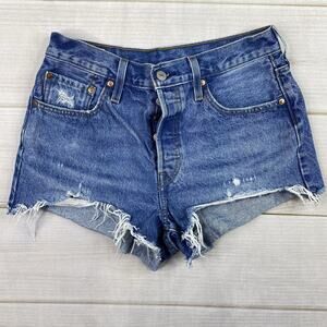 Levi’s 501 Shorts Women 28 Distressed Cut Off Raw Hem Button Fly Booty Short